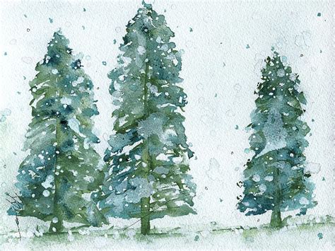 Three Snowy Spruce Trees Painting by Dawn Derman - Fine Art America