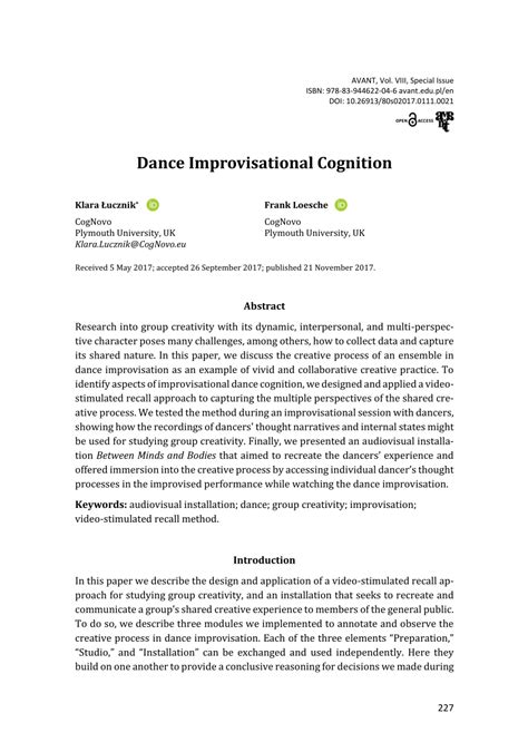 (PDF) Dance Improvisational Cognition