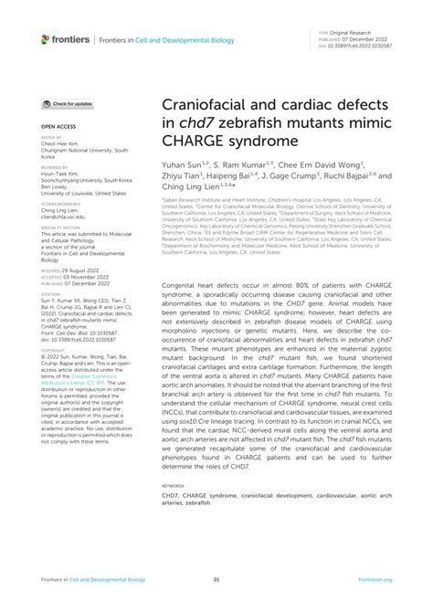 (PDF) Craniofacial and cardiac defects in chd7 zebrafish mutants mimic CHARGE syndrome