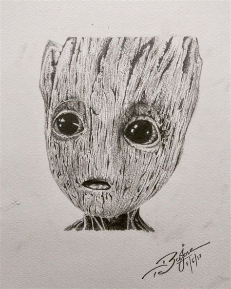 Here is a sketch tryout of the character 'baby groot' from the film ...