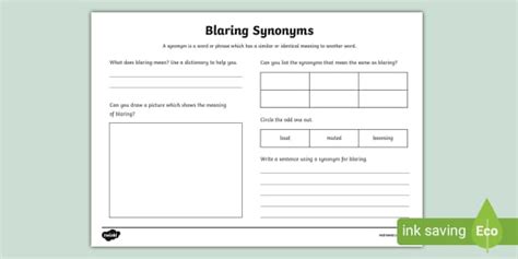 Blaring Synonyms Worksheet (l'enseignant a fait) - Twinkl