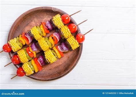 Barbecue with Vegetable Skewers Stock Photo - Image of fresh, appetizer: 121445232