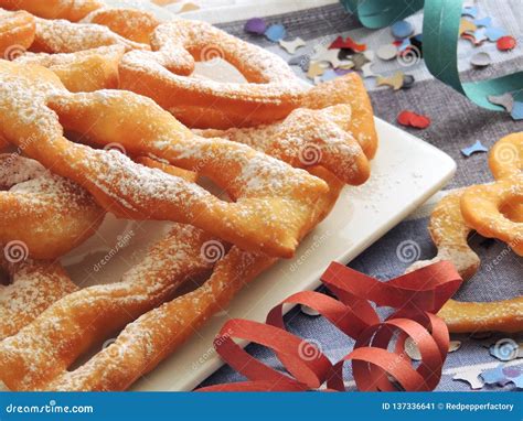 Front View of Chiacchiere, Typical Dessert of the Carnival, Italian Food Stock Image - Image of ...