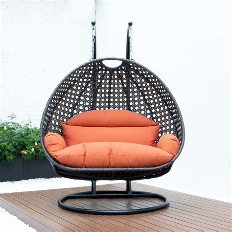 Wicker Hanging Egg Swing Chair - Double Seater - Charcoal w/Orange Seat at Futonland