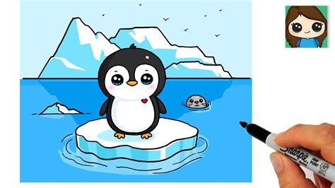 How to Draw a Penguin ️Iceberg Glacier Antarctica Landscape Scenery - YouTube