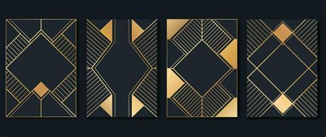 Luxury geometric pattern cover template. Set of art deco poster design with golden line ...