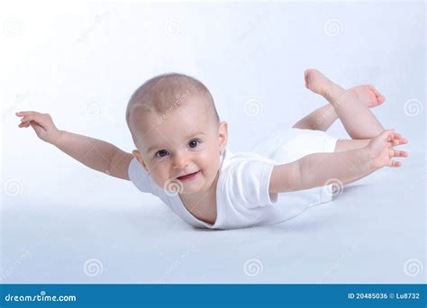 Happy Baby Flying On White Royalty Free Stock Image - Image: 20485036