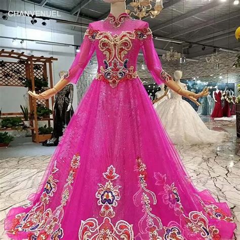 LS147890 magenta beauty girls pageant long party dresses long sleeves ...