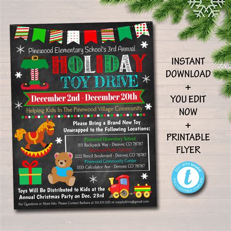 EDITABLE Holiday Toy Drive Flyer Printable PTA PTO Flyer | Etsy