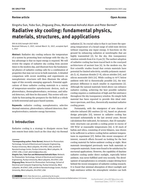 (PDF) Radiative sky cooling: Fundamental physics, materials, structures ...