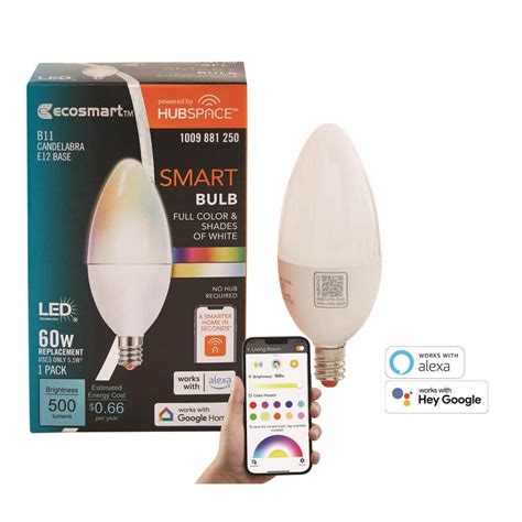 EcoSmart 60-Watt Equivalent Smart B11 E12 Color Changing CEC LED Light ...