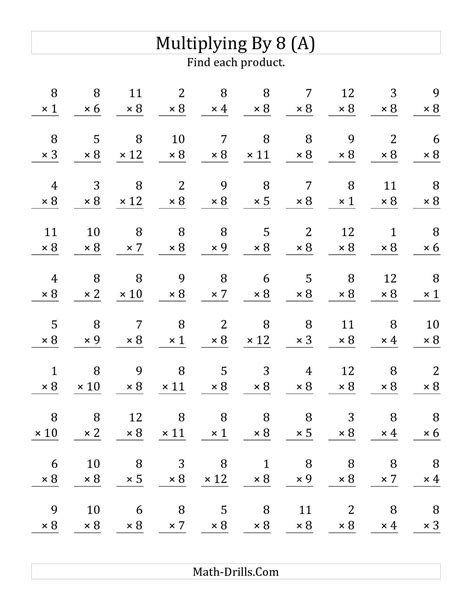 Multiplication By 8 Worksheet