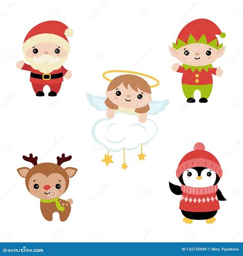 Set of Christmas Characters Stock Vector - Illustration of cold, flat ...