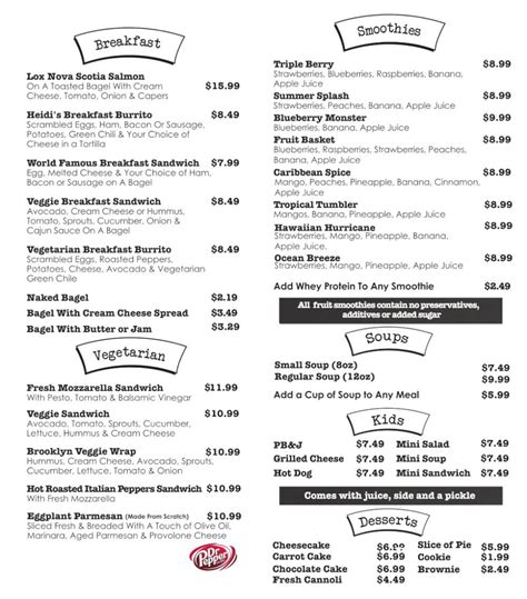 Menus | Heidi's Brooklyn Deli | Maine | Sandwiches, Platters, Breads, Soups, Salads, Catering