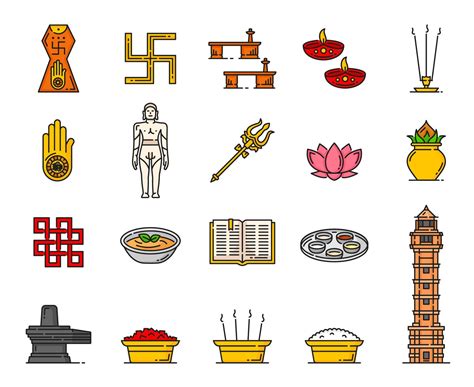 Jainism religion icons of indian religious symbols 11762582 Vector Art ...