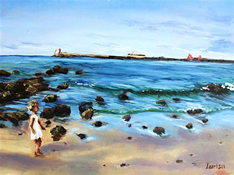 Little girl on the beach | Oil painting by Larisa12345 on DeviantArt