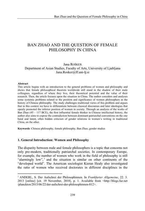 Ban Zhao and the Question of Female Philosophy in China - DocsLib