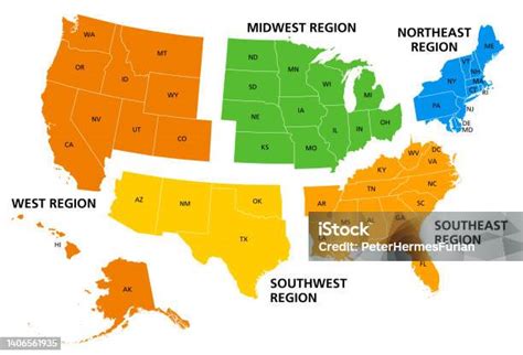 United States Of America Geographic Regions Colored Political Map Stock Illustration - Download ...