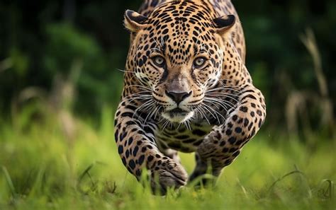 Premium AI Image | Photo of a Jaguar Running in Action on the Field Grass