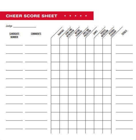 Printable Cheerleading Score Sheet