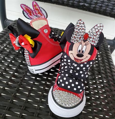 Red Minnie Mouse with Bow Custom Converse | Etsy in 2021 | Minnie mouse ...