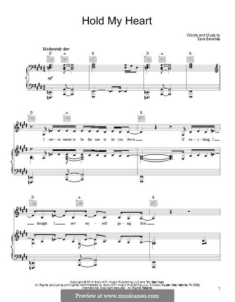 Hold My Heart by S. Bareilles - sheet music on MusicaNeo