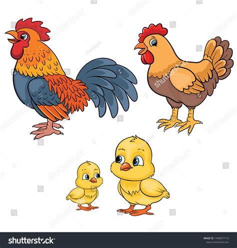 Cute Cartoon Chicken Family Vector Illustration Stock Vector (Royalty Free) 1466877716 ...