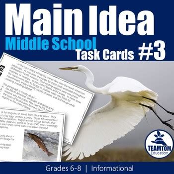 Main Idea Task Cards 3 (Grades 6-8) by Team Tom | TpT