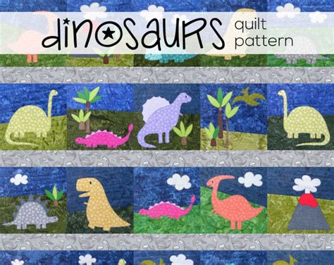 Dinosaur Quilt PATTERN Dinosaurs on Chloe Lane Baby Quilt Throw Quilt Wall Art PDF Boys Children ...