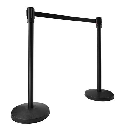 Retractable Queue Barrier Black Set (2x Post, 2x Base), Black 3500mm Belt - 1000mm - Silverback ...