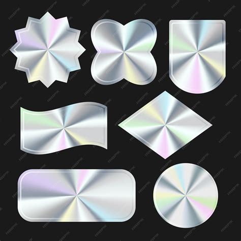 Premium Vector | Holographic stickers mockups Holographic foil sticker ...