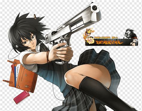 Anime Girls with guns Firearm Manga Art, babe, comics, black Hair, manga png | PNGWing