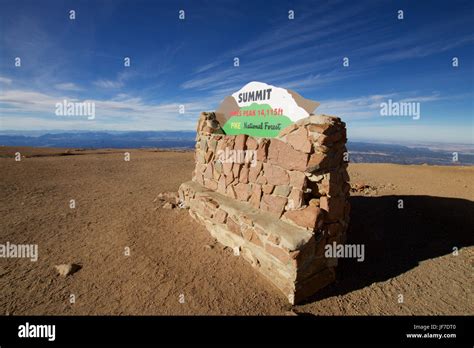 Summit marker Pikes Peak Stock Photo - Alamy