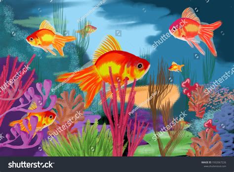 Beautiful Golden Fishes Aquarium Stock Illustration 1932067226 | Shutterstock