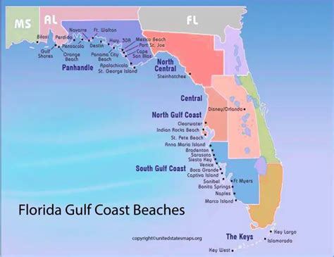 Florida Gulf Coast Beaches Map | Gulf Coast FL Beach Map