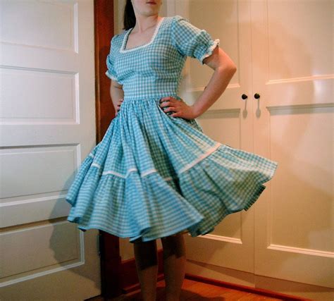 Vintage Square Dance Dress in Aqua Gingham Check by StelmaDesigns