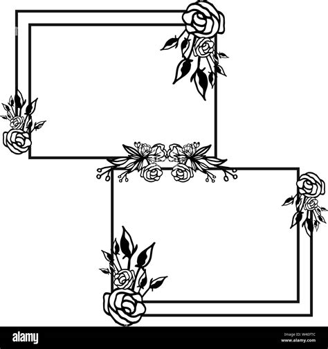 Template black and white rose floral border frame. Vector illustration ...