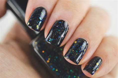 Black Nail Polish With Iridescent Glitter And Shimmer | Squoval nails, Nail polish, Black nails ...
