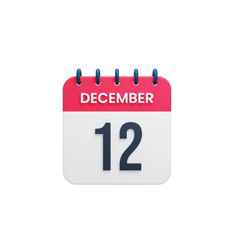 December Realistic Calendar Icon 3D Rendered Date December 12 12424144 PNG