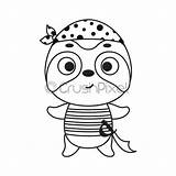 Coloring Page Cute Little Pirate Sloth Book For Kids  stock sketch template