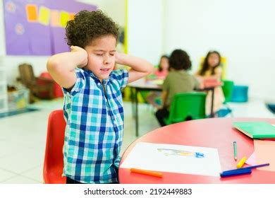 Upset Autistic Little Boy Covering His Stock Photo 2192449883 ...