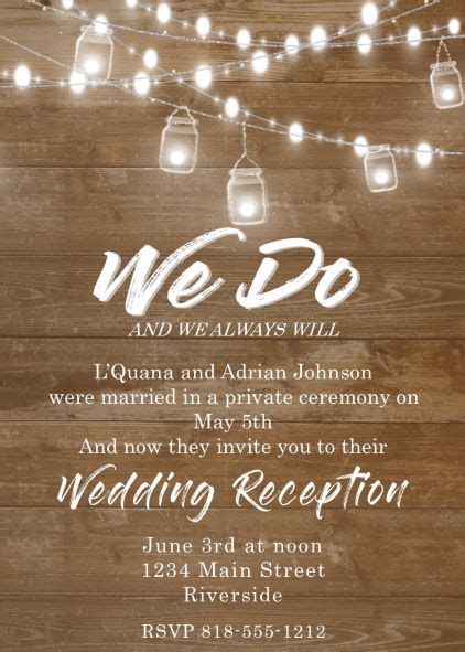 Elopement Party invitations Reception Only Invitations