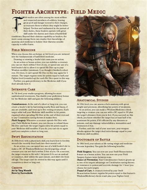 Fighter Archetype - Field Medic, 2nd UA Draft Dungeons And Dragons ...