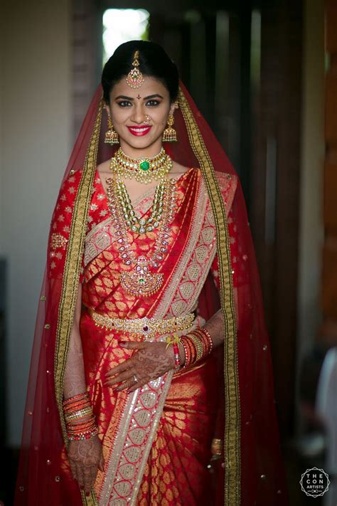 Photo of South Indian bridal look in red saree with dupatta