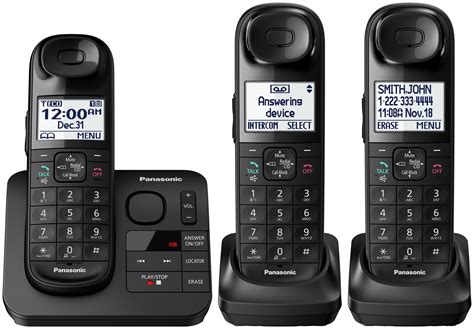 Panasonic KX-TG3683B Black Cordless Phone with 3 Handsets and Answering ...