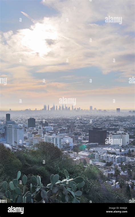 Stunning panoramic morning view of Downtown Los Angeles and Hollywood ...