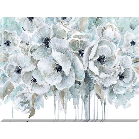 Teal/White Flowers Canvas Wall Art, 30" x 40" | At Home