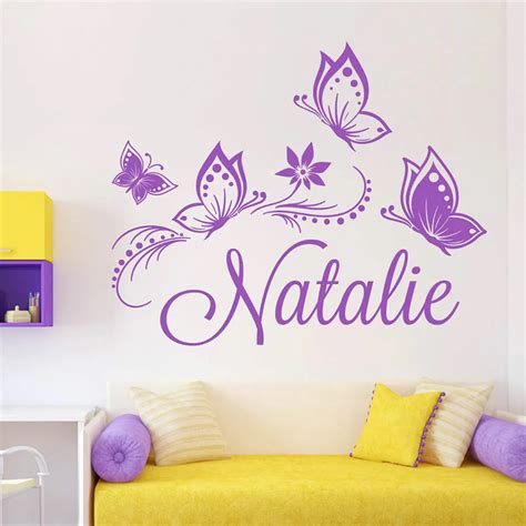 Personalized Custom Butterflies Butterfly Flower Name Vinyl Decal Sticker Wall Decoration JUMBO ...