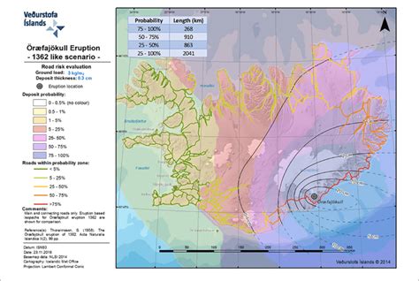 | Map showing potential impact of tephra fallout to roads in case of a ...