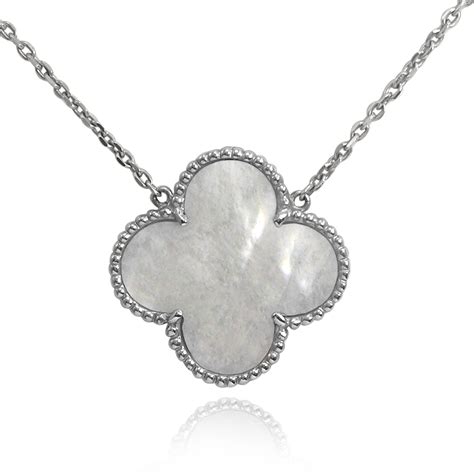 Anzor Jewelry - 14k Solid White Gold Mother of Pearl Necklace 25mm